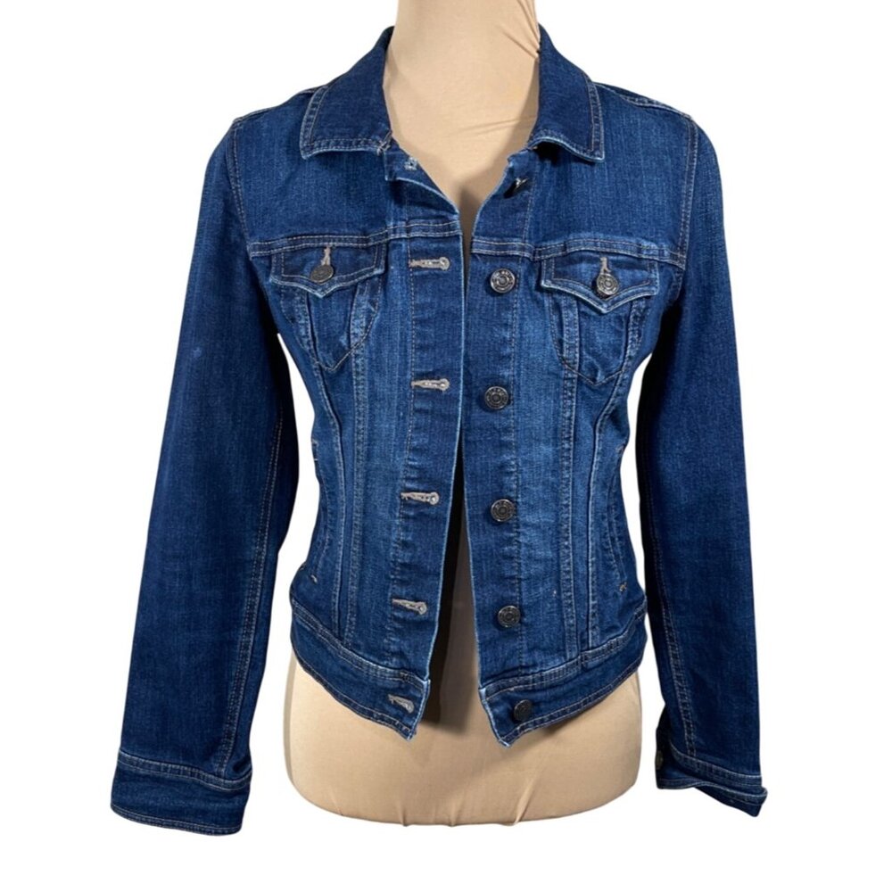 Old Navy Denim Jean Jacket Size XS Extra Small Dark Wash Stretch - Picture 1 of 6